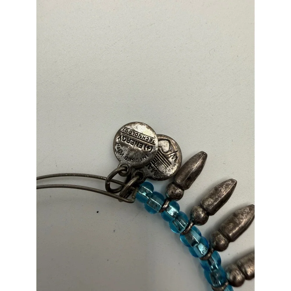 Alex and Ani Blue Glass Bead‎ Silver Bullet Charm Expandable Bangle Bracelet